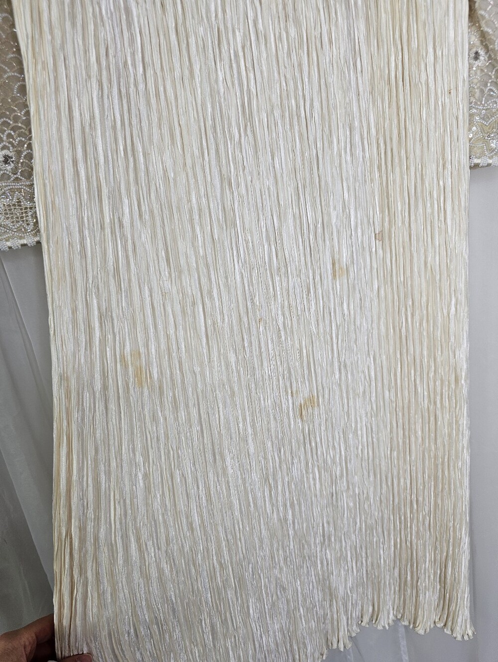 Vintage Mary McFadden Couture Beaded Gown 80s Cream Marii Pleat Stunning Rare - Picture 11 of 16